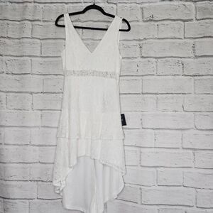 Lulus Lace Ruffled Lined Sleeveless High-Low Dress White Size Small